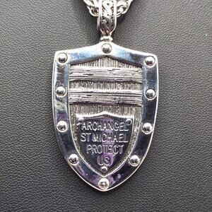 Stainless Archangel St Michael Shield Necklace Christian Catholic Faith Gift NEW